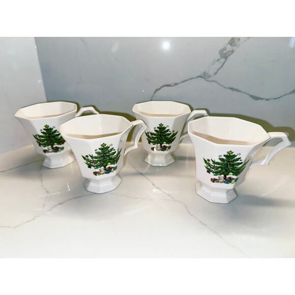 Set of 4 Nikko Christmastime Footed Holiday Tree Pedestal Coffee Tea Cup - White - Picture 3 of 7